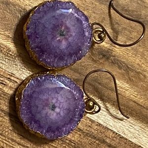 Gold foiled purple agate earrings